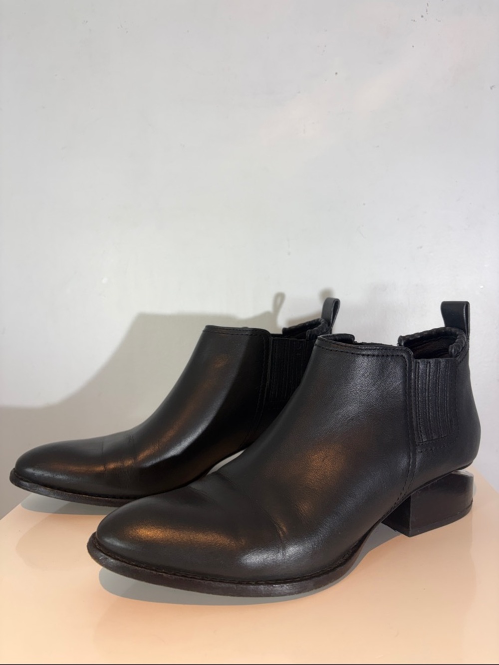 Alexander Wang Kori Cut-Out Heel Ankle Boots black leather size 39